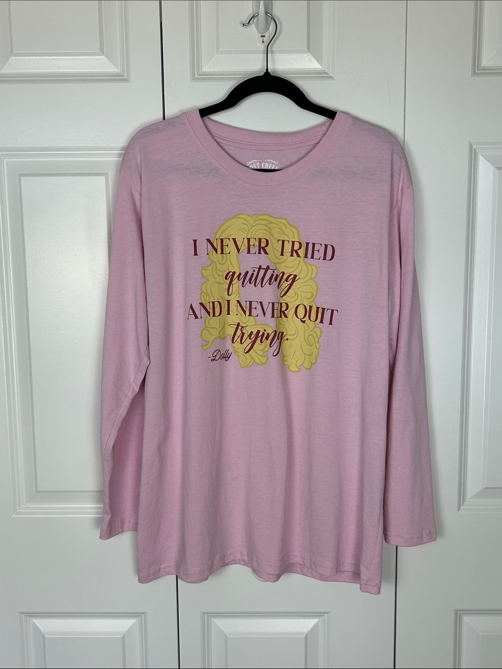 Pastel Pink Long Sleeve Tee with Dolly Parton Quote Size XXL